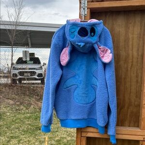 Disney Blue Stitch Plush Hoodie with Pink Ear Accents